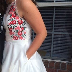 White Homecoming Dress with floral detailing.